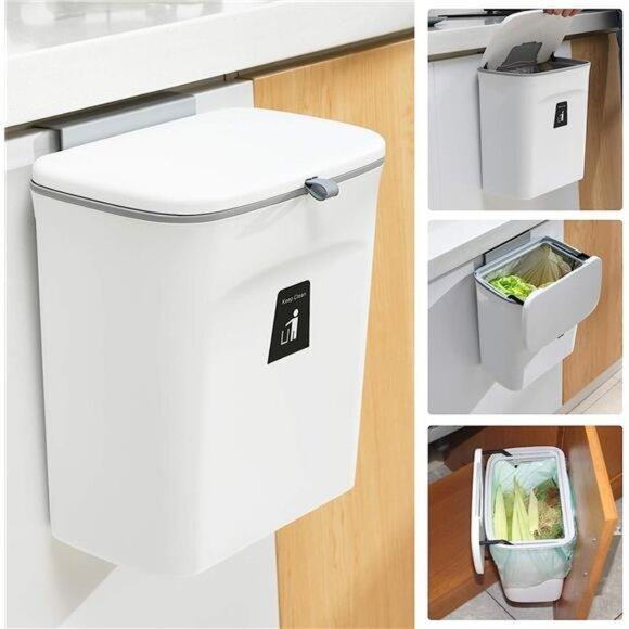 2.4Gallon Kitchen Compost Bin for CounterTop orUnder Sink,Hanging Small TrashCan - Picture 1 of 6